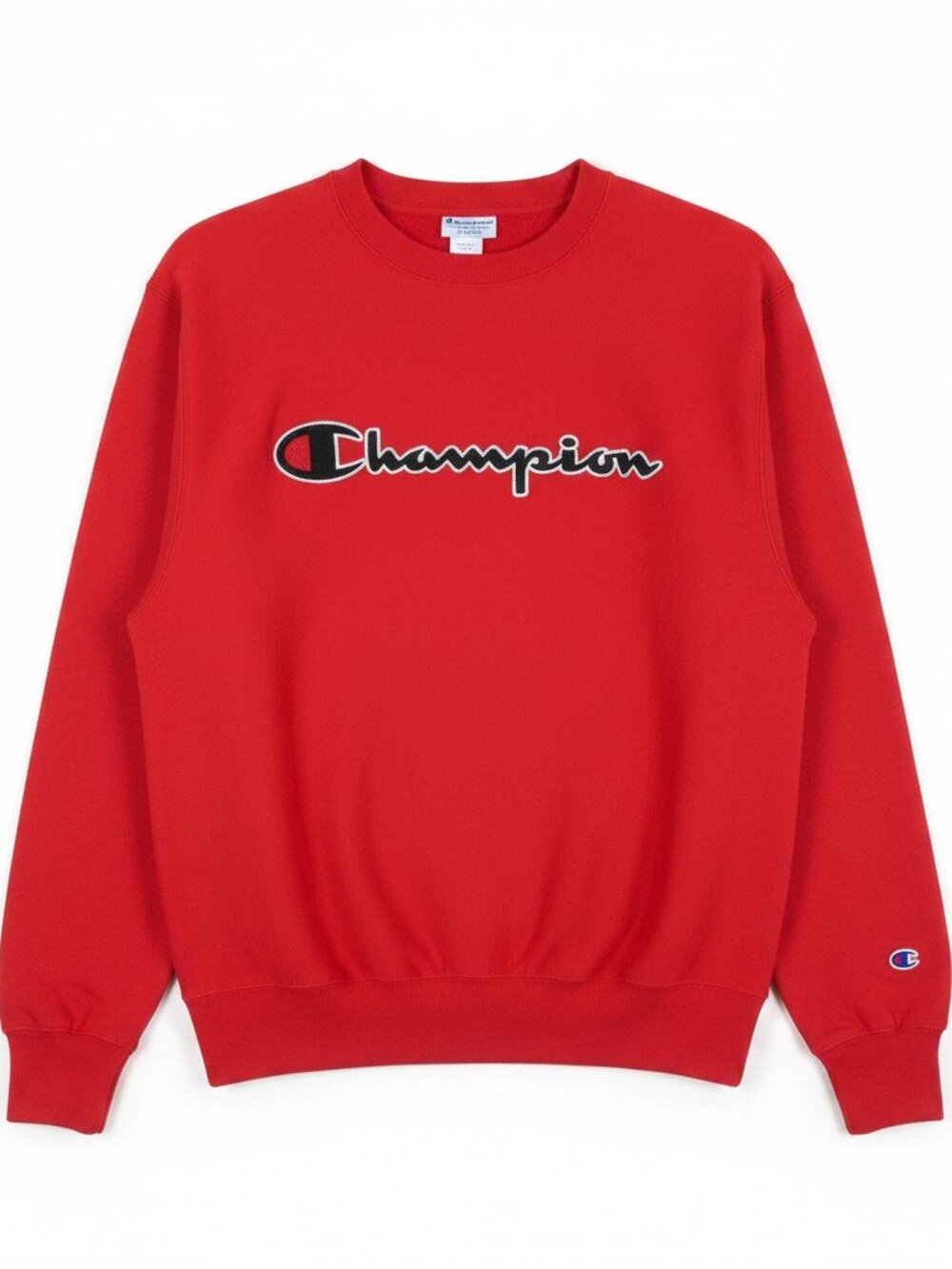 Champion Reverse Weave Red Crew Neck Sweatshirt Embroidered Script Logo